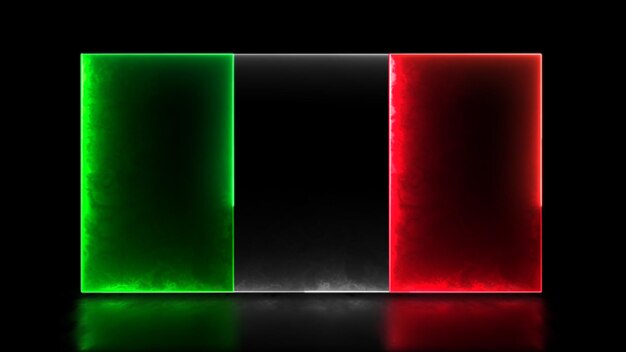 Ikony z efektem świecenia neonowego w pętli flaga narodowa Włoch czarne tło