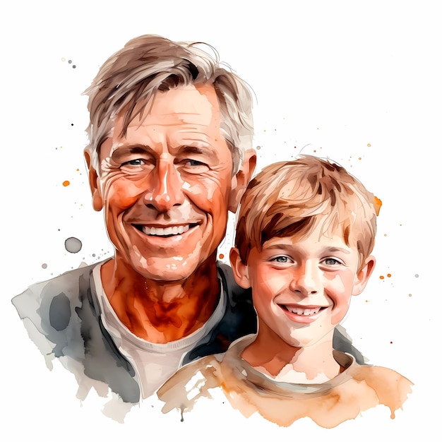 Ilustracao de pai e filho feliz estilo aquerela