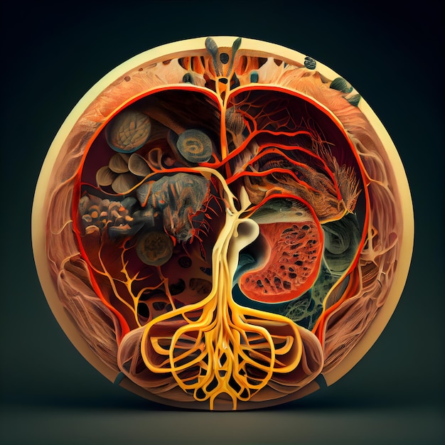 Ilustracja 3D anatomii ludzkiej nerki 3D CG Wysoka rozdzielczość