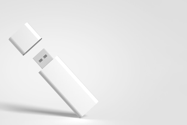 Ilustracja 3D Biały pendrive na białym tle