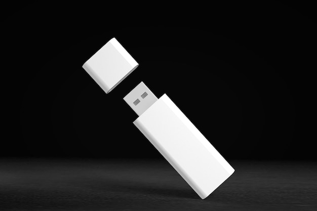 Ilustracja 3D Biały pendrive na czarnym tle