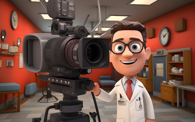 Ilustracja 3D chłopca-lekarza noszącego okulary Koncepcja medycyny z przestrzenią do kopiowania tekstu