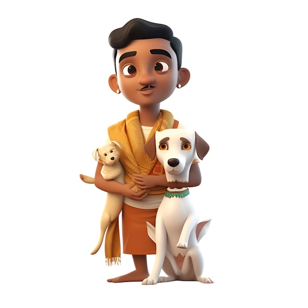 Ilustracja 3D chłopca z psem na białym tle
