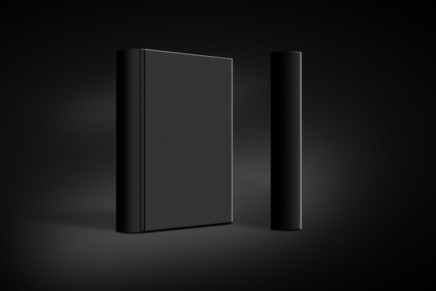 Zdjęcie ilustracja 3d czarne grube książki na czarnym tle