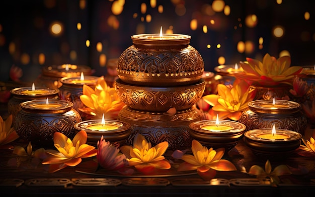 Ilustracja 3D Diwali kwiatowej harmonii z ozdobami i kwiatami