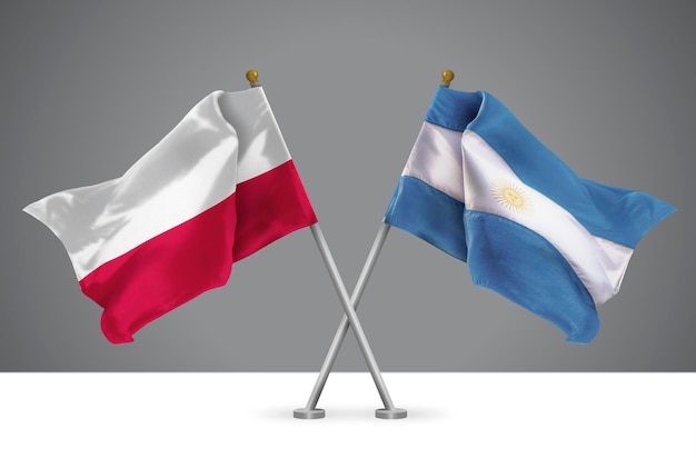 Ilustracja 3D dwóch skrzyżowanych flag Polski i Argentyny