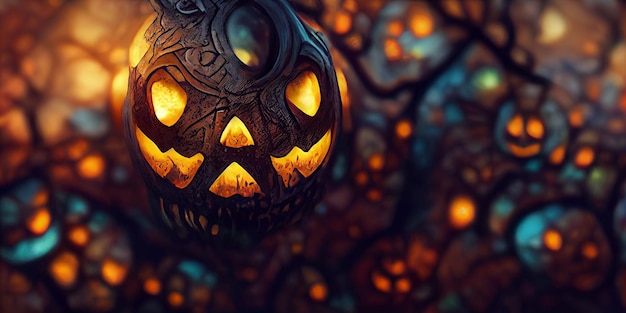 Ilustracja 3d Dynia Halloween. Halloweenowe Tło