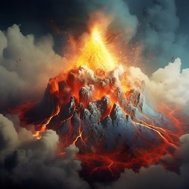 Ilustracja 3D Erupcje wulkanów