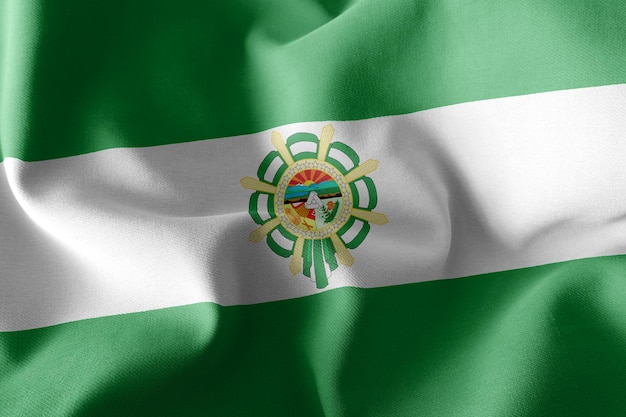 Ilustracja 3D flaga Cesara to region Kolumbii Macha na tle tekstylnym flagi wiatru