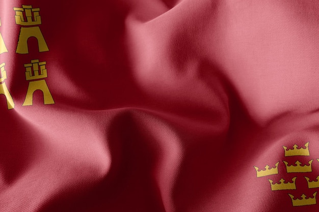 Ilustracja 3D flaga Murcji jest regionem Hiszpanii Macha na tle tekstylnym flagi wiatru
