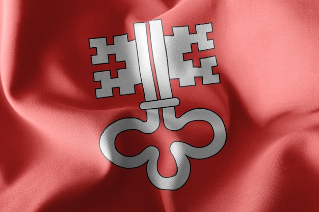 Ilustracja 3D flaga Nidwalden jest regionem Szwajcarii Macha na tle tekstylnym flagi wiatru