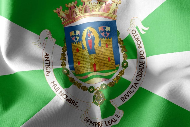 Ilustracja 3D flaga Porto jest regionem Portugalii Macha na tle tekstylnym flagi wiatru