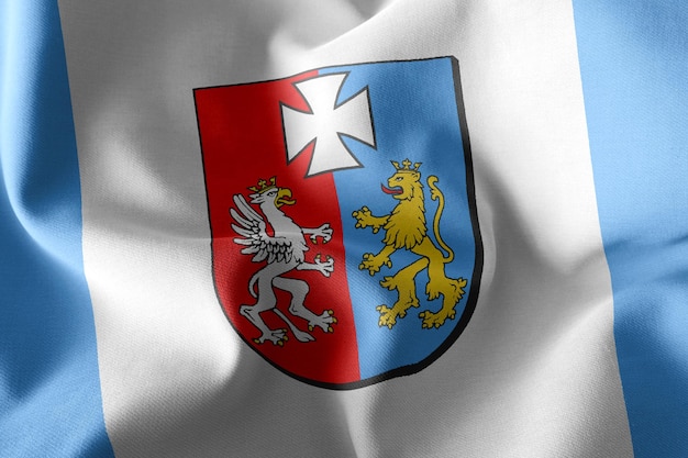 Ilustracja 3D Flaga Województwa Podkarpackiego jest regionem Polski Falująca na wietrze Flaga tekstylna tło