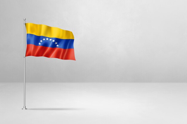 Ilustracja 3D flagi Wenezueli izolowana na białym betonowym tle ściany