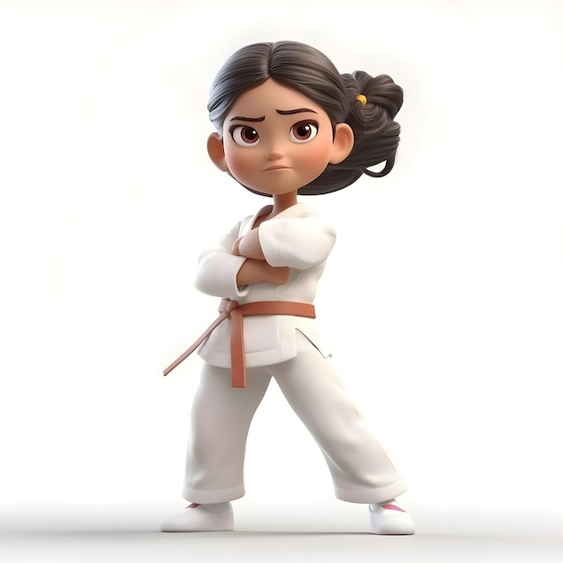 Ilustracja 3D Karate Girl z białym tłem