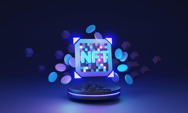 Ilustracja 3D koncepcji NFT Kolekcje dzieł sztuki cyfrowej zbudowane na łańcuchu bloków