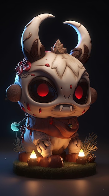 Ilustracja 3D Krampus z rogami Chibi art nft style