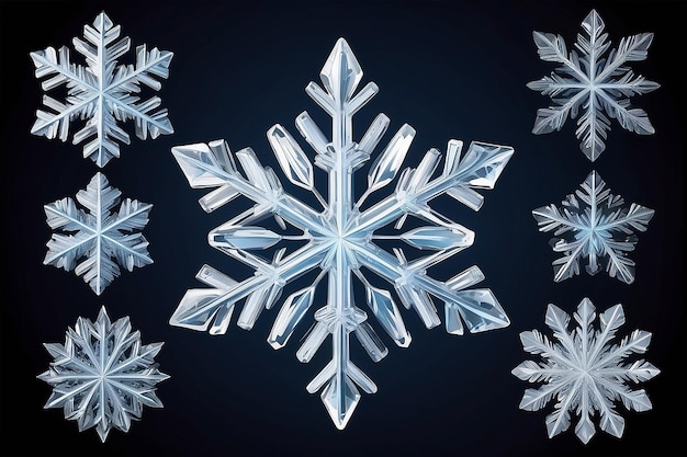 Ilustracja 3D kształtu lodu przezroczystej dekoracji płatków śniegu