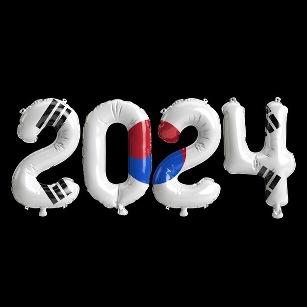 Ilustracja 3D listu o nowym roku 2024 z balonami na kolorowej fladze południa