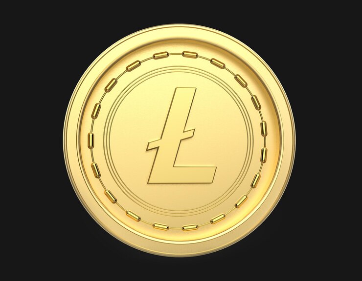 Zdjęcie ilustracja 3d litecoina w kolorze złotym - kryptowaluta