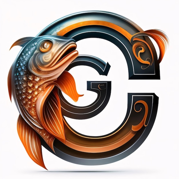Zdjęcie ilustracja 3d litery g z rybą na białym tle