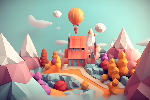 ilustracja 3D low poly nieba