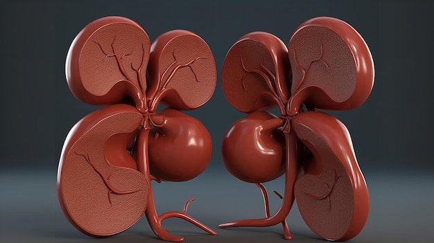Ilustracja 3D ludzkich nerek dla edukacji medycznej