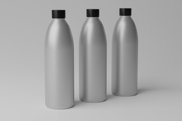 Ilustracja 3D Makieta pustych butelek na szarym tle