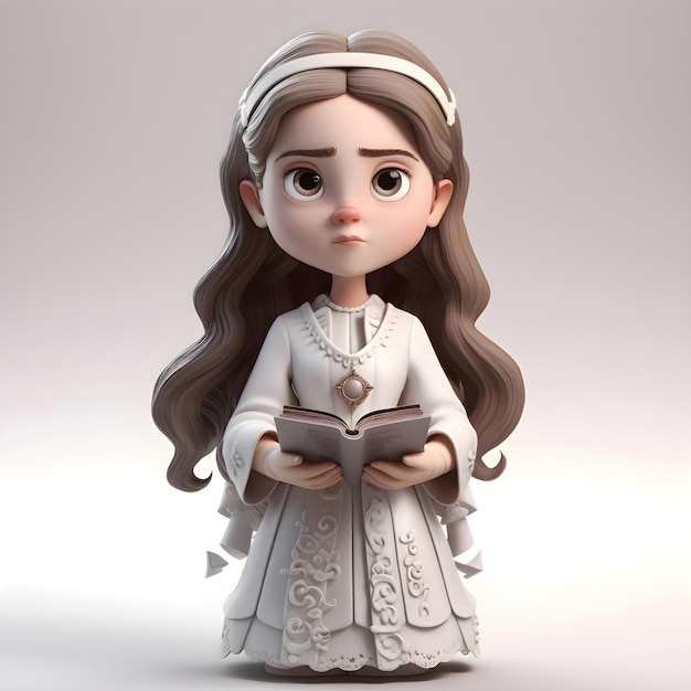 Ilustracja 3D małej księżniczki czytającej książkę