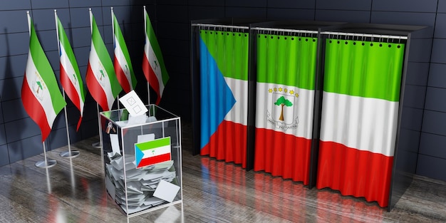 Ilustracja 3D o kabinach wyborczych i urnie wyborczej w Gwinei Równikowej