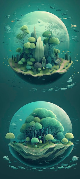 Ilustracja 3d o przyrodzie i ratowaniu mórz Generative ai