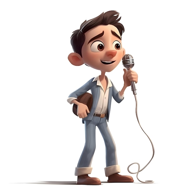 Ilustracja 3D postaci z kreskówek śpiewającej z mikrofonem w dłoni