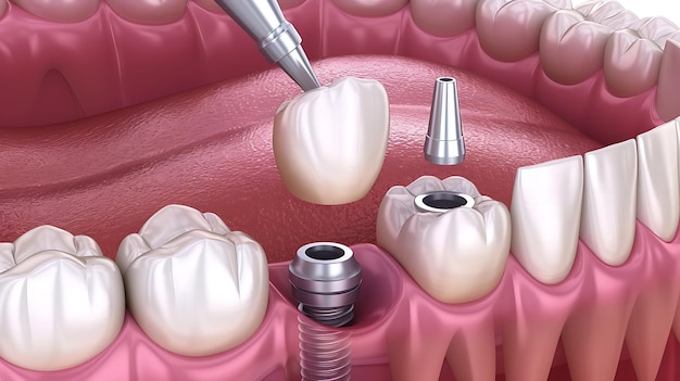 Ilustracja 3D procedury implantacji zębów