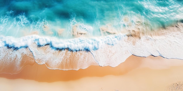 Ilustracja 3D przedstawiająca widok Arial na letnią plażę i błękitną wodę oceanu Generative Ai