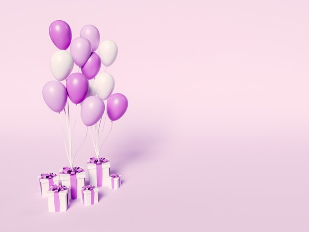 Ilustracja 3d. Pudełka Na Prezenty Z Kolorowymi Balonami
