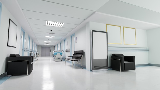 Ilustracja 3d Pusty korytarz w nowoczesnym szpitalu