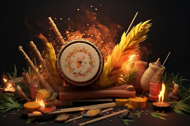 ilustracja 3D Render Of Lohri Festival Elements As Bonfire