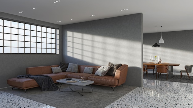 Ilustracja 3D rendering dużych luksusowych nowoczesnych jasnych wnętrz model salonu komputerowy cyfrowo generowany obraz