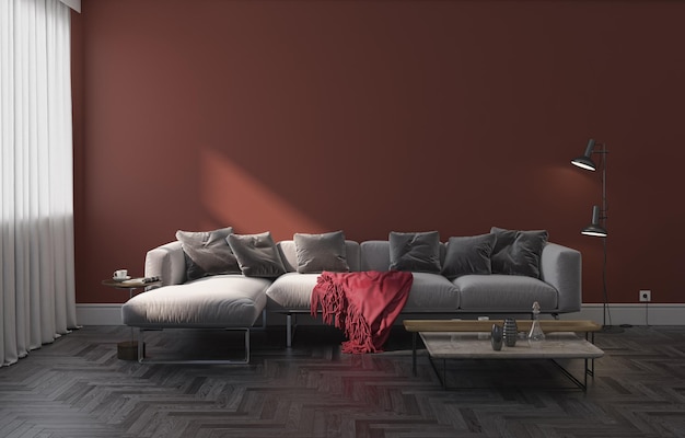 Ilustracja 3D rendering dużych luksusowych nowoczesnych jasnych wnętrz model salonu komputerowy cyfrowo generowany obraz