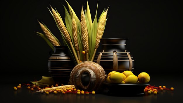 Zdjęcie ilustracja 3d renderu happy pongal holiday harvest festival