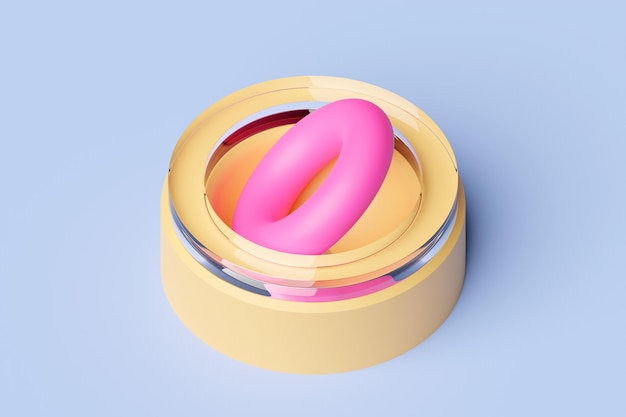 Ilustracja 3D różowego i żółtego pierścienia torus Fantastyczna komórka Proste kształty geometryczne