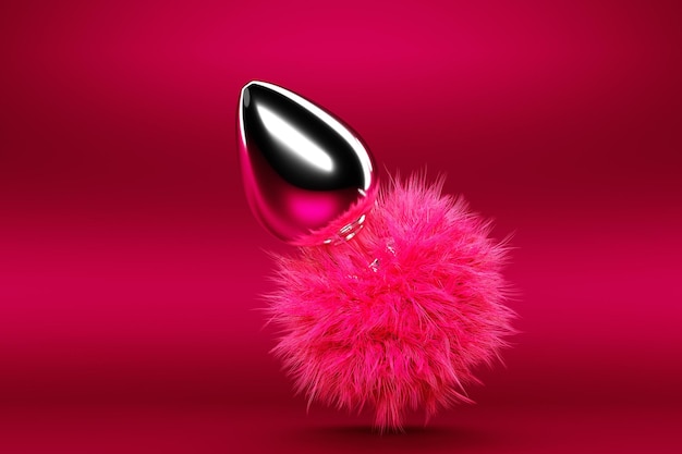 Ilustracja 3D Srebrny butt korek analny sex zabawki na purpurowym tle
