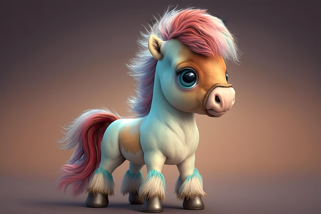 Ilustracja 3d super cute mały koń z dużymi oczami Generative AI