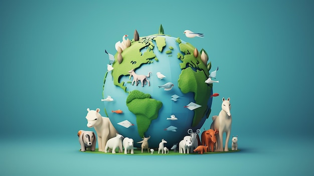 Ilustracja 3D światowego dnia zwierząt