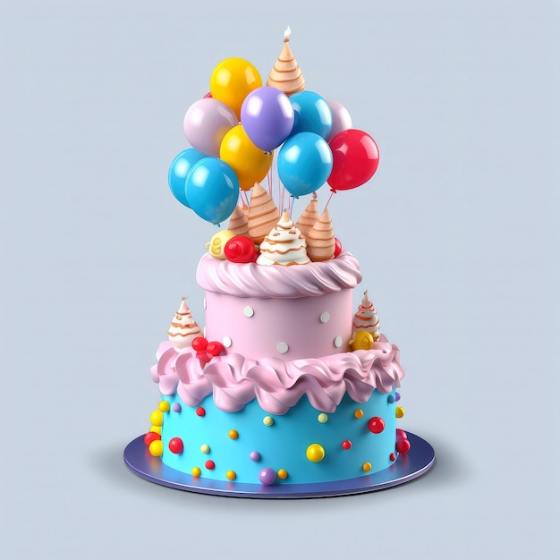 Ilustracja 3D uroczego tortu urodzinowego, słodkiego ciasta na urodziny niespodziankę, rocznicy i uroczystości, dnia matki, walentynek, słodkiego jedzenia, babeczki, ilustracji generatywnej AI