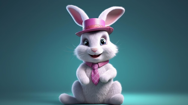 ilustracja 3D Wielkanocnego Króliki w stylu Pixar bardzo uroczyGenerative ai