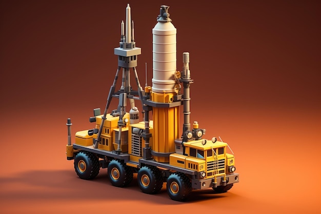 Ilustracja 3D: wiertło górnicze, maszyna górnicza na pomarańczowym tle