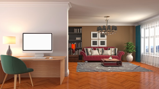 Ilustracja 3D wnętrza salonu