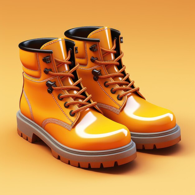 ilustracja 3d zabytkowe buty na żółtym kolorze na białym tle renderowania 3d