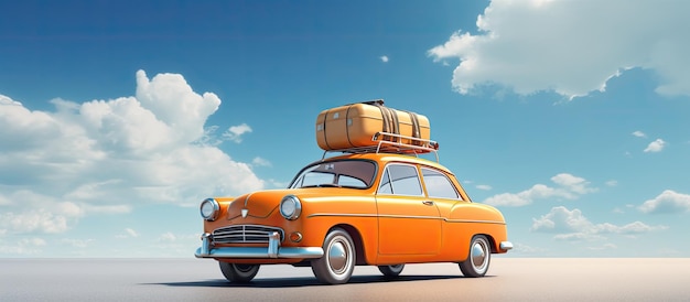 Ilustracja 3D zabytkowego pojazdu z bagażem na górze przygotowanym do letniej podróży